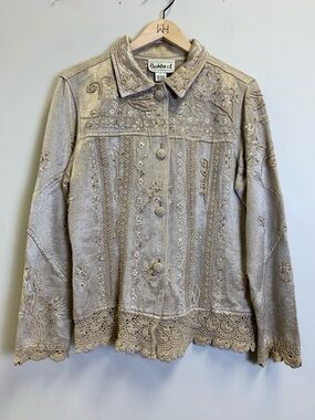 Flashback Embroidered Crochet-Hem Jacket - Cream